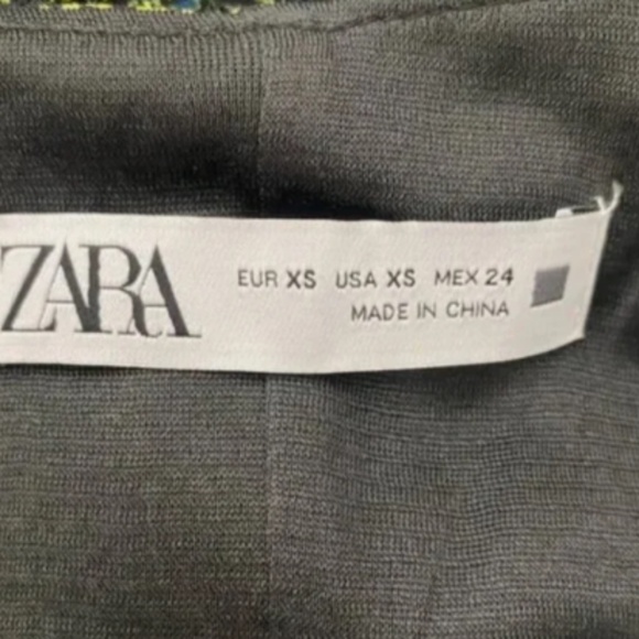 Zara Green Black Floral Ruched Draped Mini Dress Puff Shoulder V-Neck - Picture 6 of 6